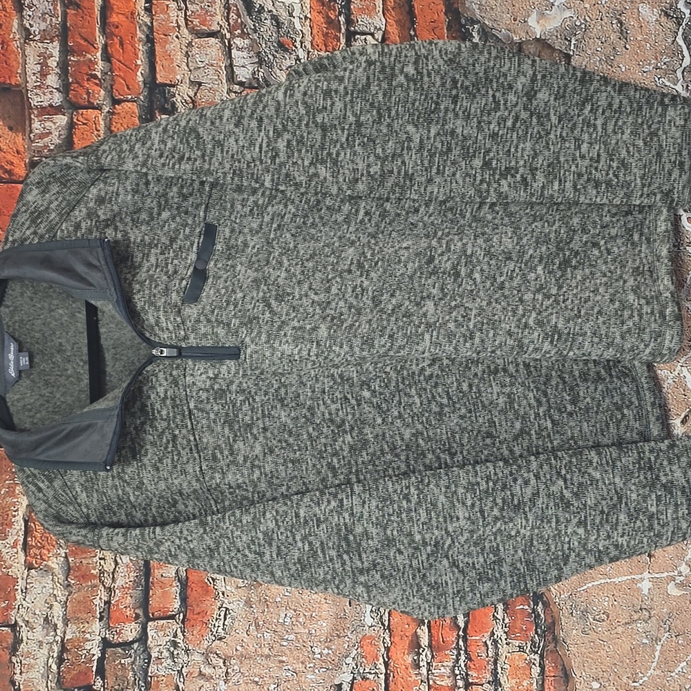 Eddie Bauer Fleece Heather Gray & Black 1/4  Zip Up Pullover, Sz XL